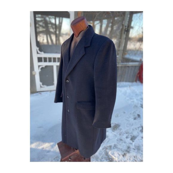 Vintage 80s Bay Club Black Peacoat Wool Cashmere Single Breast - Picture 5 of 13